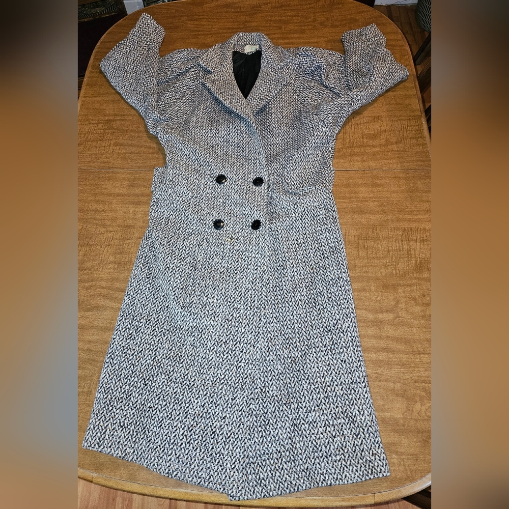 Vintage 80s Womens Jill Jr. Long Tweed Wool Nylon Coat  L XL Made in USA